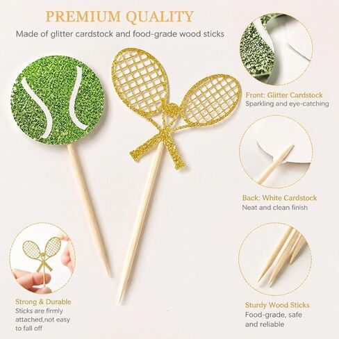 12 PCS Tennis Cupcake Toppers Glitter Tennis Cupcake Picks for Sports Themed Baby Shower Kids Adult Birthday Party Decorations Supplies in Saudi Arabia