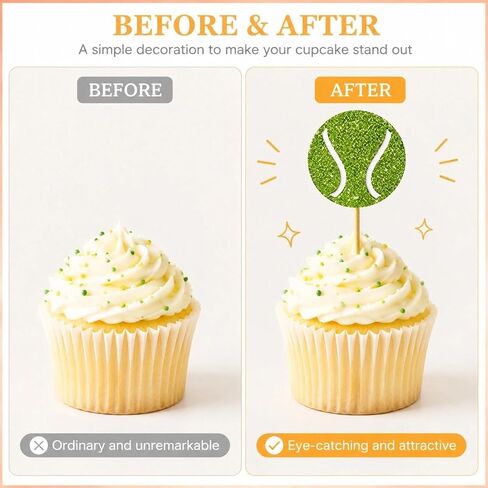 12 PCS Tennis Cupcake Toppers Glitter Tennis Cupcake Picks for Sports Themed Baby Shower Kids Adult Birthday Party Decorations Supplies in Saudi Arabia
