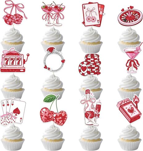 Lucky in Love Bachelorette Decorations - 48 Pcs Lucky in Love Cupcake Toppers Decorations, Vegas Casino Theme Cake Decor for Wedding Bridal Shower Party in Saudi Arabia