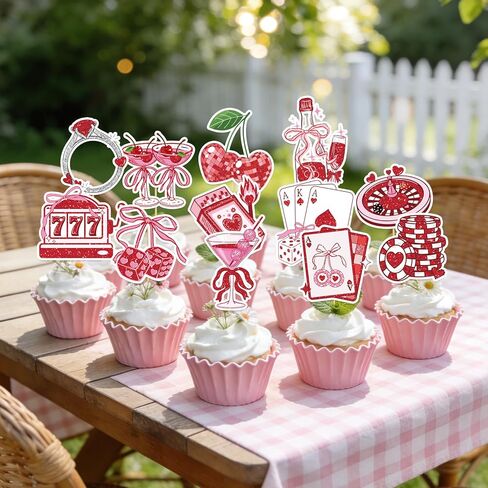 Lucky in Love Bachelorette Decorations - 48 Pcs Lucky in Love Cupcake Toppers Decorations, Vegas Casino Theme Cake Decor for Wedding Bridal Shower Party in Saudi Arabia