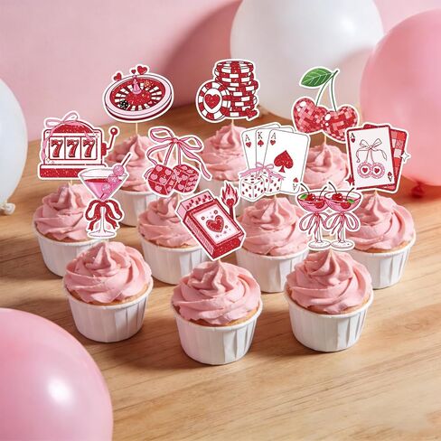 Lucky in Love Bachelorette Decorations - 48 Pcs Lucky in Love Cupcake Toppers Decorations, Vegas Casino Theme Cake Decor for Wedding Bridal Shower Party in Saudi Arabia