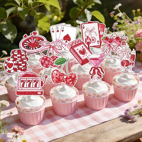 Lucky in Love Bachelorette Decorations - 48 Pcs Lucky in Love Cupcake Toppers Decorations, Vegas Casino Theme Cake Decor for Wedding Bridal Shower Party in Saudi Arabia