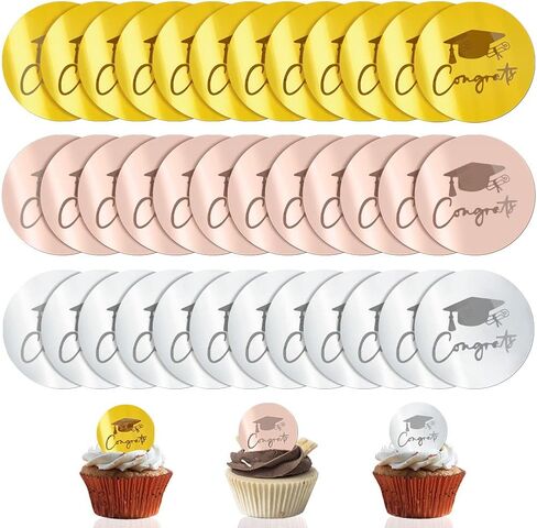 36 Pcs Graduation Cupcake Toppers Acrylic Cake Disc Toppers Graduation Mirror Cake Toppers Happy Graduate Party Supplies Decor(Gold/Rose Gold/Silver) in Saudi Arabia