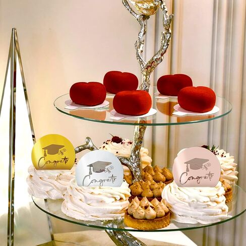 36 Pcs Graduation Cupcake Toppers Acrylic Cake Disc Toppers Graduation Mirror Cake Toppers Happy Graduate Party Supplies Decor(Gold/Rose Gold/Silver) in Saudi Arabia