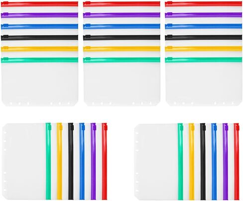 30PCS A6 Binder Pockets 6 Holes Budget Small Plastic Cash Envelopes Multicolor Zipper Clear Money Organizer for Cash Stuffing PVC Planner Inserts Binder Pouches Loose Leaf Document Pouch Filing Bags in Kuwait