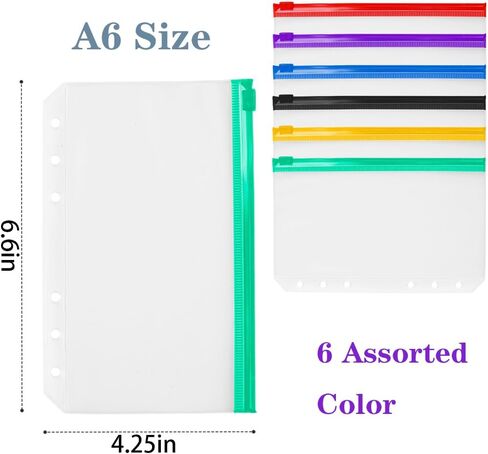 30PCS A6 Binder Pockets 6 Holes Budget Small Plastic Cash Envelopes Multicolor Zipper Clear Money Organizer for Cash Stuffing PVC Planner Inserts Binder Pouches Loose Leaf Document Pouch Filing Bags in Kuwait