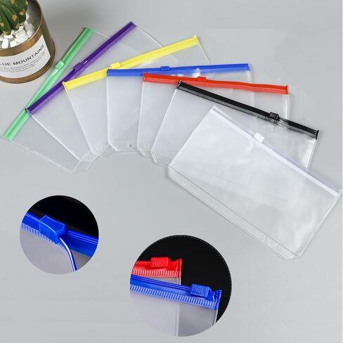 30PCS A6 Binder Pockets 6 Holes Budget Small Plastic Cash Envelopes Multicolor Zipper Clear Money Organizer for Cash Stuffing PVC Planner Inserts Binder Pouches Loose Leaf Document Pouch Filing Bags in Kuwait