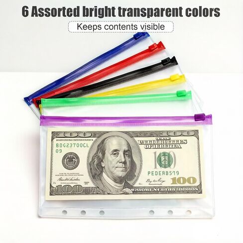 30PCS A6 Binder Pockets 6 Holes Budget Small Plastic Cash Envelopes Multicolor Zipper Clear Money Organizer for Cash Stuffing PVC Planner Inserts Binder Pouches Loose Leaf Document Pouch Filing Bags in Kuwait