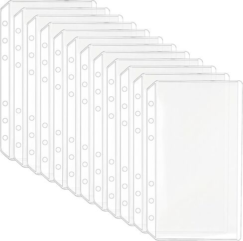 12 Pcs A6 Binder Pockets, Budget Envelopes Clear PVC Binders A6 Binder Inserts 6 Holes Zipperless Side Open for Cash Budgeting Photos in Kuwait