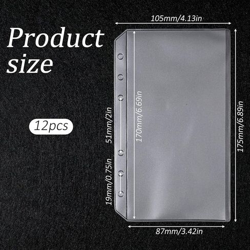 12 Pcs A6 Binder Pockets, Budget Envelopes Clear PVC Binders A6 Binder Inserts 6 Holes Zipperless Side Open for Cash Budgeting Photos in Kuwait