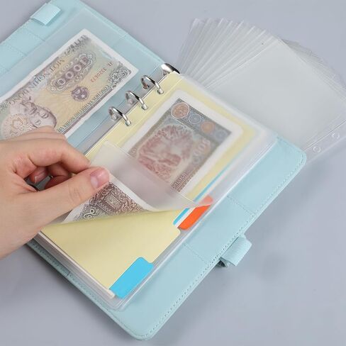 12 Pcs A6 Binder Pockets, Budget Envelopes Clear PVC Binders A6 Binder Inserts 6 Holes Zipperless Side Open for Cash Budgeting Photos in Kuwait