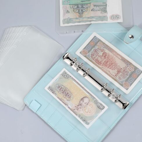 12 Pcs A6 Binder Pockets, Budget Envelopes Clear PVC Binders A6 Binder Inserts 6 Holes Zipperless Side Open for Cash Budgeting Photos in Kuwait