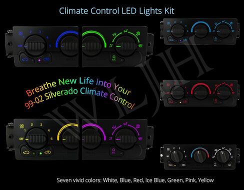 طقم مصابيح LED زرقاء للتحكم في المناخ مع مقابس - مصابيح سخان تيار متردد 300 لومن غير قطبية قابلة للتعتيم، تناسب 1999-2002 تشيفي سيلفرادو 1500 2500، 8 عبوات in Kuwait
