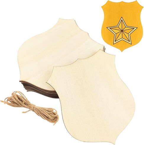 30 Pack 4 Inch Wood Badge Shield Cutouts Unfinished Wood Badge Shield Crafts Wooden Badge Shield Hanging Ornaments DIY Badge Shield Craft Gift Tags for Home Party Decoration in Kuwait