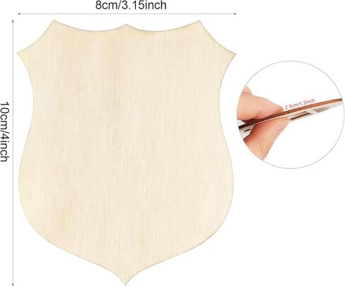 30 Pack 4 Inch Wood Badge Shield Cutouts Unfinished Wood Badge Shield Crafts Wooden Badge Shield Hanging Ornaments DIY Badge Shield Craft Gift Tags for Home Party Decoration in Kuwait