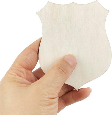 30 Pack 4 Inch Wood Badge Shield Cutouts Unfinished Wood Badge Shield Crafts Wooden Badge Shield Hanging Ornaments DIY Badge Shield Craft Gift Tags for Home Party Decoration in Kuwait