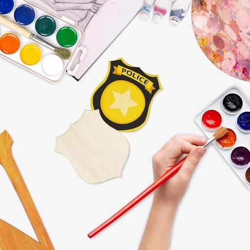 30 Pack 4 Inch Wood Badge Shield Cutouts Unfinished Wood Badge Shield Crafts Wooden Badge Shield Hanging Ornaments DIY Badge Shield Craft Gift Tags for Home Party Decoration in Kuwait