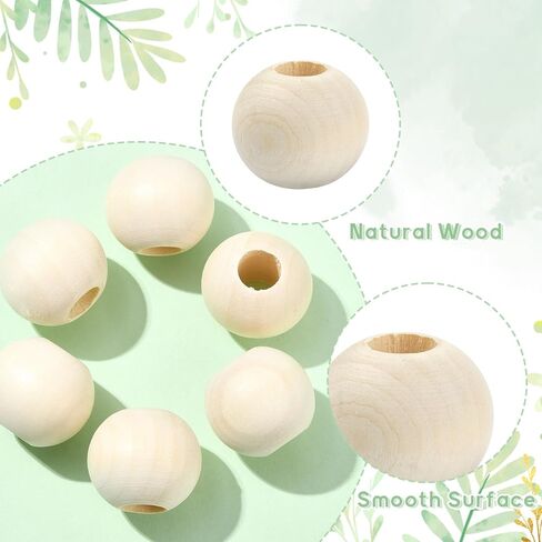 Ornazy 250Pcs 25mm Wood Round Spacer Beads Wooden Large Hole Craft Balls Natural Unfinished Macrame Beads for Jewelry Making DIY Accessories in Saudi Arabia