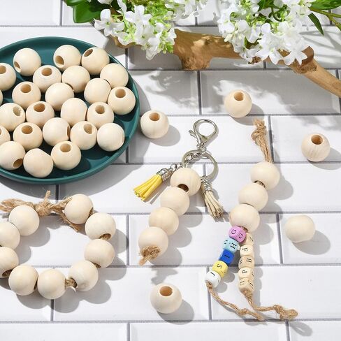Ornazy 250Pcs 25mm Wood Round Spacer Beads Wooden Large Hole Craft Balls Natural Unfinished Macrame Beads for Jewelry Making DIY Accessories in Saudi Arabia