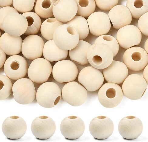 Ornazy 250Pcs 25mm Wood Round Spacer Beads Wooden Large Hole Craft Balls Natural Unfinished Macrame Beads for Jewelry Making DIY Accessories in Saudi Arabia