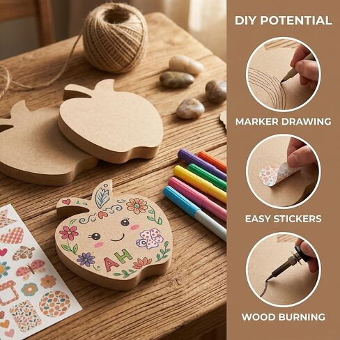 12 Pcs Apples Shaped Wooden Cutouts Unfinished Apple Shaped Table Signs Back to School Table Decor for First Day of School Classroom Office Party Decor DIY Art Craft, 4 Inches in Saudi Arabia