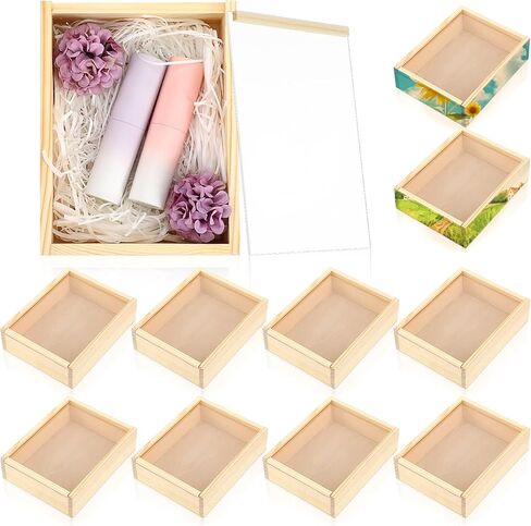 10 Pcs Unfinished Wood Boxes, 6.3 x 4.9 x 1.8 Inch Small Rectangle Crates Wooden Box with Lid for DIY Birthday Party Favor Gift Supplies in Kuwait