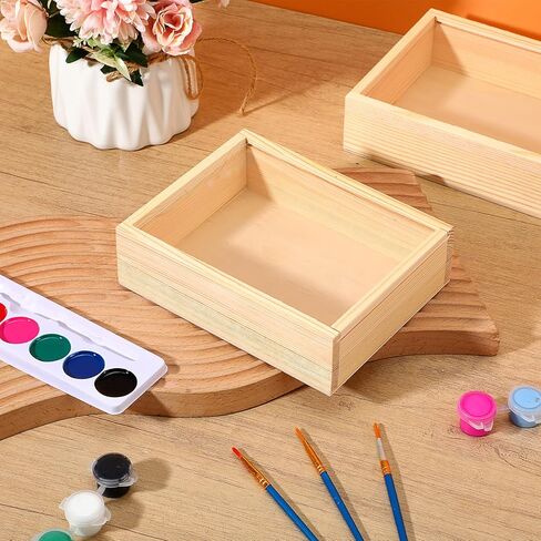 10 Pcs Unfinished Wood Boxes, 6.3 x 4.9 x 1.8 Inch Small Rectangle Crates Wooden Box with Lid for DIY Birthday Party Favor Gift Supplies in Kuwait