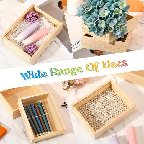 10 Pcs Unfinished Wood Boxes, 6.3 x 4.9 x 1.8 Inch Small Rectangle Crates Wooden Box with Lid for DIY Birthday Party Favor Gift Supplies in Kuwait