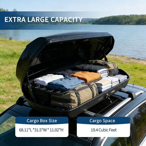 19.4 Cu ft Dual-Side Opening Rooftop Cargo Carrier, 165Lbs Capacity Hard Shell Roof Box with Secure Locking System & Reinforced Straps for SUV/Truck Travel Storage in Saudi Arabia