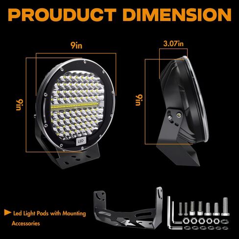 408W 2PCS 40800LM Trucks Tractor LED Work Lights, 9 Inch Round LED Off Road Lights Vehicle Accessories for Snowmobile SUV ATV UTV Golf Car Boat Mower Snowplow, Black in Saudi Arabia