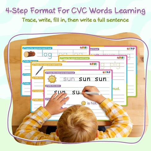 CVC Word Games Sentence Building for Kids, Sight Words Flash Cards Phonics Games Learn to Write Workbooks, Preschool Kindergarten Learning Activities Classroom Must Haves Homeschool Supplies in Saudi Arabia
