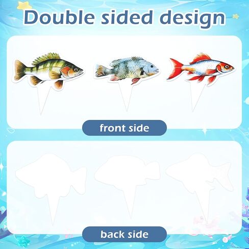 Molain 24Pcs Fish Cupcake Toppers, Go Fishing Theme Decorations Fish Birthday Cake Topper Decorations for Birthday Party Under The Sea Baby Shower Summer Party Supplies in Kuwait
