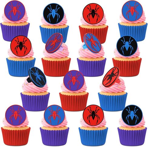 LemonRoad 60 Pcs Spider Cupcake Rings Spider themed birthday Cake Toppers Red Blue Cake Dessert Food Safe Decorations for Birthday Halloween Party Gifts Classroom Prizes in Saudi Arabia