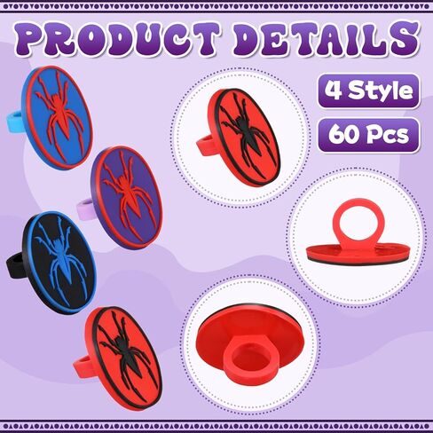 LemonRoad 60 Pcs Spider Cupcake Rings Spider themed birthday Cake Toppers Red Blue Cake Dessert Food Safe Decorations for Birthday Halloween Party Gifts Classroom Prizes in Saudi Arabia