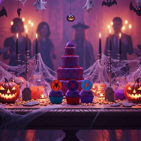 LemonRoad 60 Pcs Spider Cupcake Rings Spider themed birthday Cake Toppers Red Blue Cake Dessert Food Safe Decorations for Birthday Halloween Party Gifts Classroom Prizes in Saudi Arabia