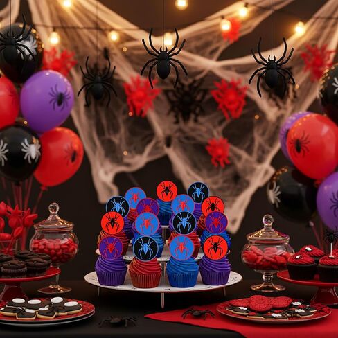 LemonRoad 60 Pcs Spider Cupcake Rings Spider themed birthday Cake Toppers Red Blue Cake Dessert Food Safe Decorations for Birthday Halloween Party Gifts Classroom Prizes in Saudi Arabia