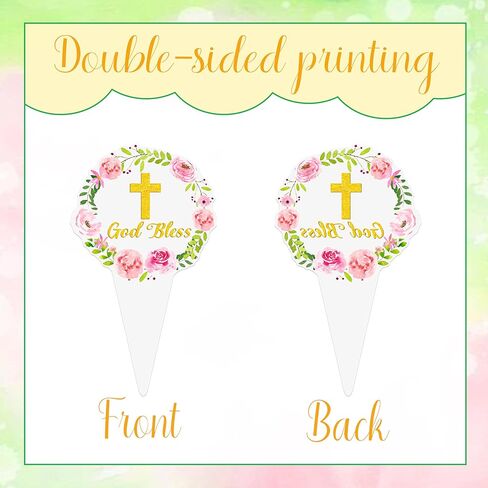 Floral God Bless Baptism Cupcake Toppers for Girls 48Pcs First Holy Communion Party Decorations Christian Cross Cupcake Picks for A Child of God Religious Easter Baby Shower Birthday Party Supplies in Saudi Arabia