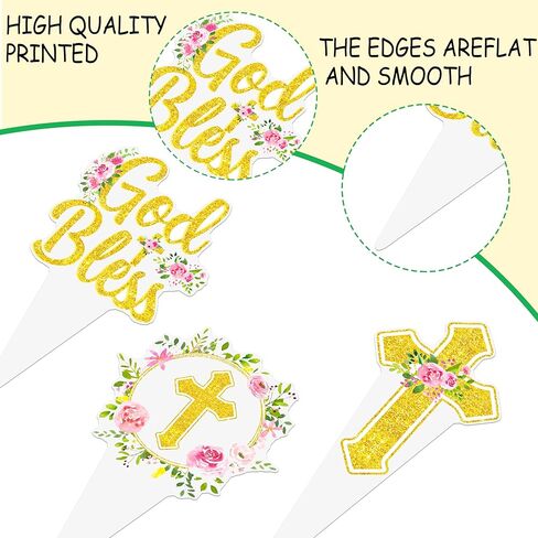 Floral God Bless Baptism Cupcake Toppers for Girls 48Pcs First Holy Communion Party Decorations Christian Cross Cupcake Picks for A Child of God Religious Easter Baby Shower Birthday Party Supplies in Saudi Arabia