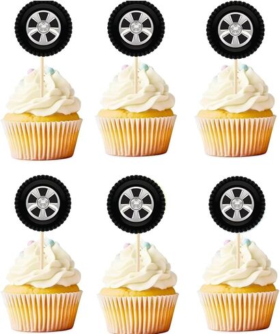 50PCS Tire Cupcake Topper,Racing Wheel Cake Topper,Tyre Cake Decorations for Baby Shower Birthday Party, Racing Theme Party Boys Girls Happy Birthday Party Decorations in Saudi Arabia
