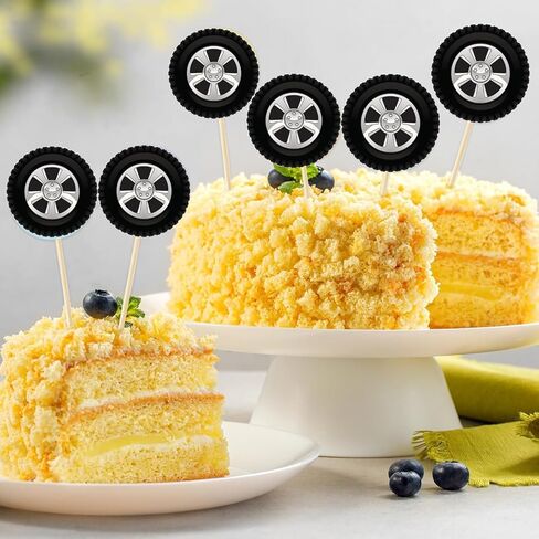 50PCS Tire Cupcake Topper,Racing Wheel Cake Topper,Tyre Cake Decorations for Baby Shower Birthday Party, Racing Theme Party Boys Girls Happy Birthday Party Decorations in Saudi Arabia