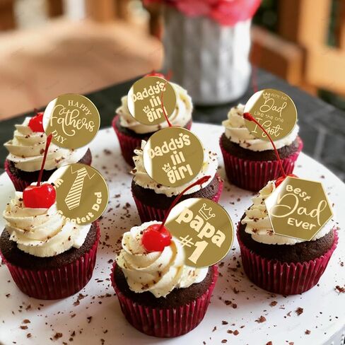 12 Pcs Happy Father's Day Cupcake Toppers Acrylic Mirror Disc Best Dad Ever Cake Toppers World Greatest Dad Cake Engraved Topper Charms Decorations for Dad Day Party Supplies (Gold) in Saudi Arabia