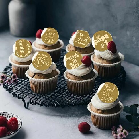 12 Pcs Happy Father's Day Cupcake Toppers Acrylic Mirror Disc Best Dad Ever Cake Toppers World Greatest Dad Cake Engraved Topper Charms Decorations for Dad Day Party Supplies (Gold) in Saudi Arabia