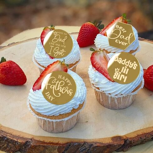 12 Pcs Happy Father's Day Cupcake Toppers Acrylic Mirror Disc Best Dad Ever Cake Toppers World Greatest Dad Cake Engraved Topper Charms Decorations for Dad Day Party Supplies (Gold) in Saudi Arabia