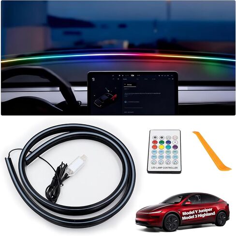 for Tesla LED Car Ambient Lighting Strip Model Y Juniper Model 3 Highland Accessories 2017-2026 Dashboard Windshield Interior LED Light Strip Waterproof Decoration Atmosphere Ambient Lighting in Saudi Arabia