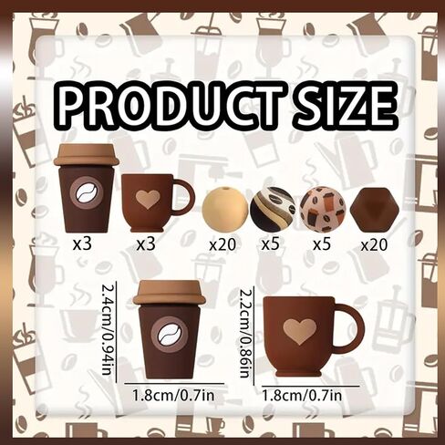 56pcs Coffee Theme - 3D Coffee Focus Beads, 15mm Silicone Round Beads for DIY Keychains, Beaded Pens, Charms, Home Decor, Jewelry, and More in Saudi Arabia