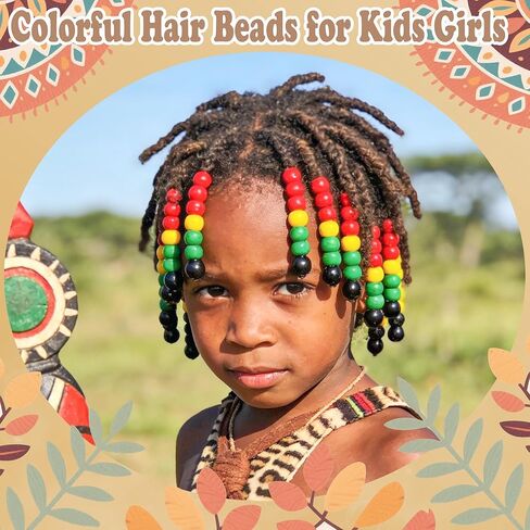 NAISKA 60PCS Hair Beads for Braids 4 Colors Beads for Hair Red Black Braid Bead Yellow Green Loc Pony Bead Dreadlock Jewelry African Hair Accessories for Kids Girls Loc in Saudi Arabia