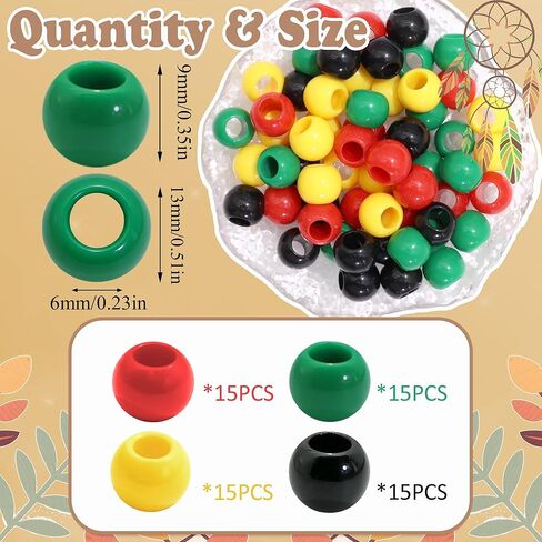 NAISKA 60PCS Hair Beads for Braids 4 Colors Beads for Hair Red Black Braid Bead Yellow Green Loc Pony Bead Dreadlock Jewelry African Hair Accessories for Kids Girls Loc in Saudi Arabia