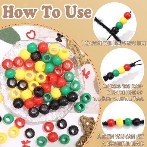 NAISKA 60PCS Hair Beads for Braids 4 Colors Beads for Hair Red Black Braid Bead Yellow Green Loc Pony Bead Dreadlock Jewelry African Hair Accessories for Kids Girls Loc in Saudi Arabia