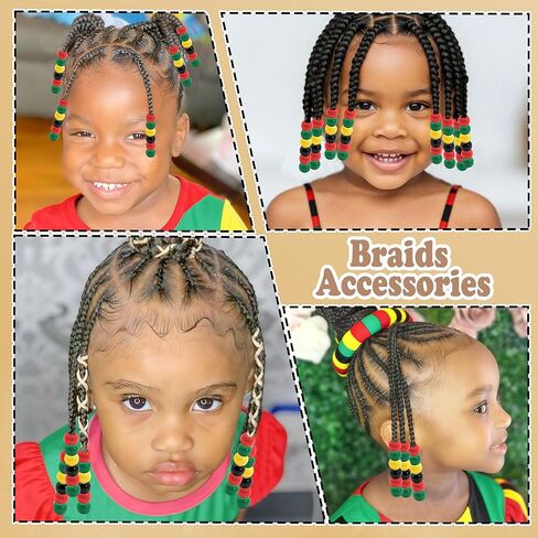 NAISKA 60PCS Hair Beads for Braids 4 Colors Beads for Hair Red Black Braid Bead Yellow Green Loc Pony Bead Dreadlock Jewelry African Hair Accessories for Kids Girls Loc in Saudi Arabia
