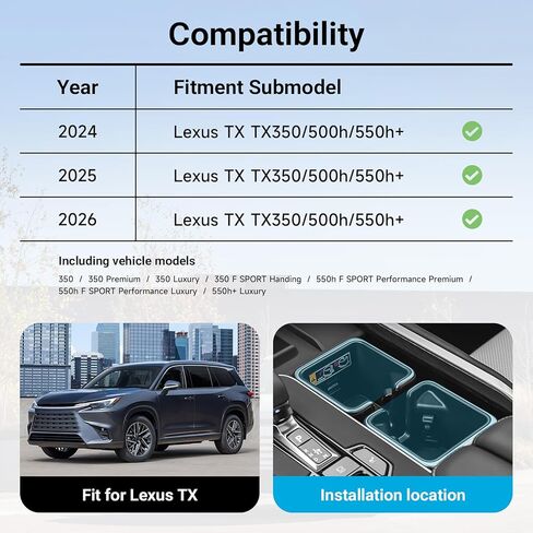 ترقية 2 قطعة حامل أكواب متوافق مع Lexus 2024 2025 2026 TX TX350/500h/550h + ملحقات إدراج كم كأس مادة السيليكون منظم وحدة التحكم المركزية in Kuwait
